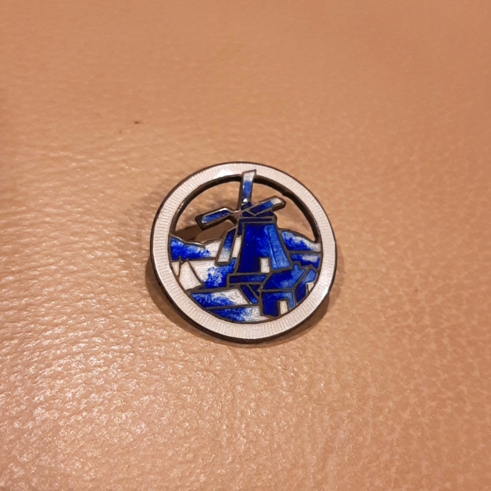Vintage Hermann Sterling Silver & Enamel Windmill Brooch, Delft Style